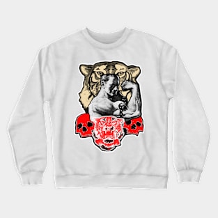 strong man with tiger and skulls Crewneck Sweatshirt